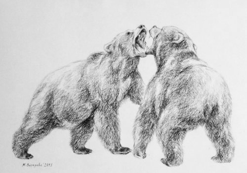 Марина Ефремова. Рисунок Играющие медведи. 2013. Бумага, уголь. 42х31